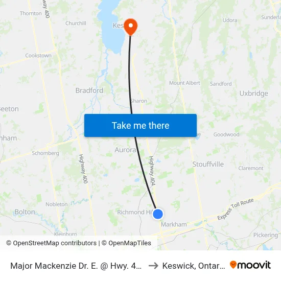 Major Mackenzie Dr. E. @ Hwy. 404 to Keswick, Ontario map
