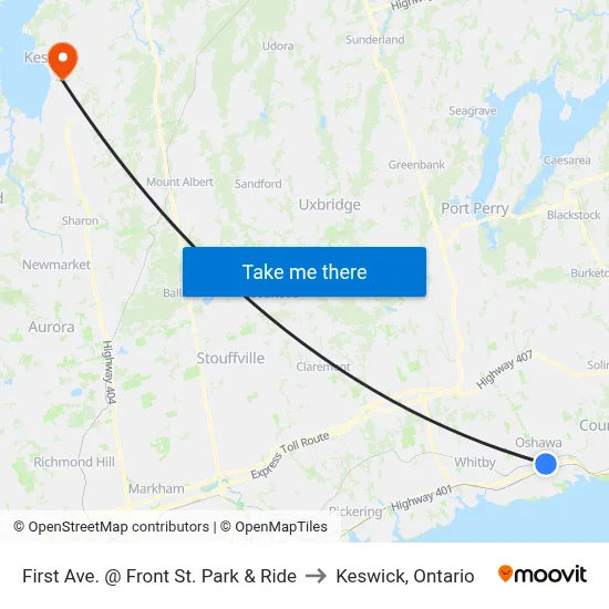 First Ave. @ Front St. Park & Ride to Keswick, Ontario map