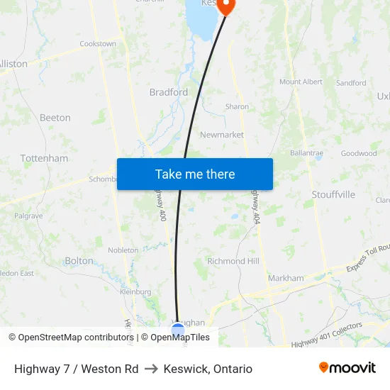 Highway 7 / Weston Rd to Keswick, Ontario map