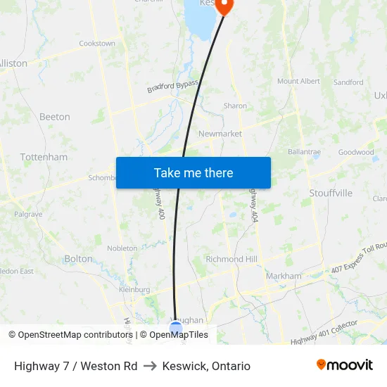 Highway 7 / Weston Rd to Keswick, Ontario map