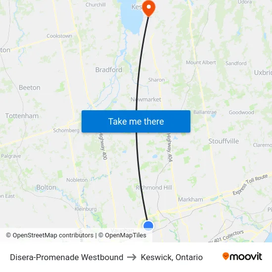 Disera-Promenade Westbound to Keswick, Ontario map