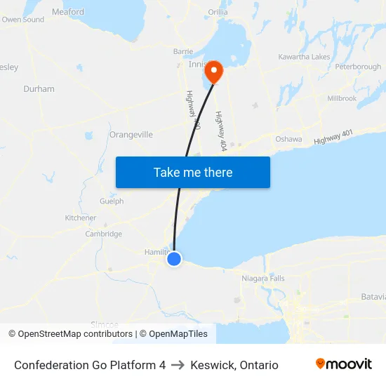 Confederation Go Platform 4 to Keswick, Ontario map