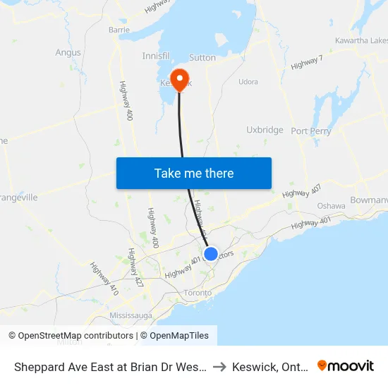 Sheppard Ave East at Brian Dr West Side to Keswick, Ontario map