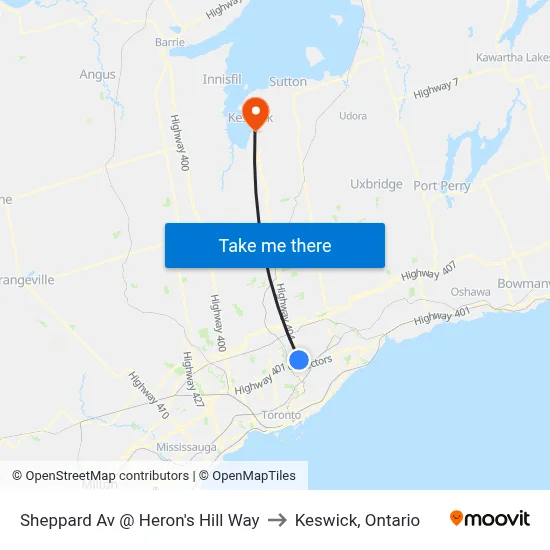 Sheppard Av @ Heron's Hill Way to Keswick, Ontario map