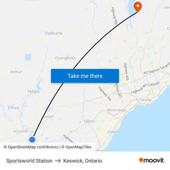 Sportsworld Station to Keswick, Ontario map