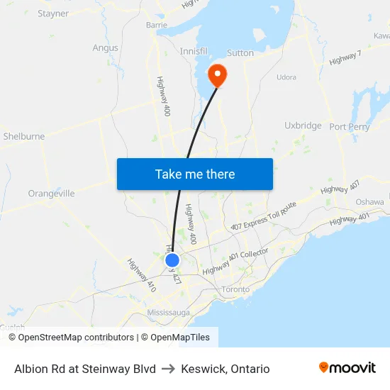 Albion Rd at Steinway Blvd to Keswick, Ontario map