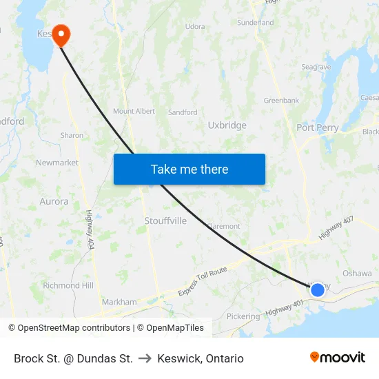 Brock St. @ Dundas St. to Keswick, Ontario map