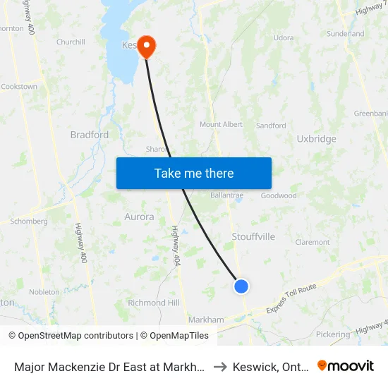 Major Mackenzie Dr East at Markham Rd to Keswick, Ontario map