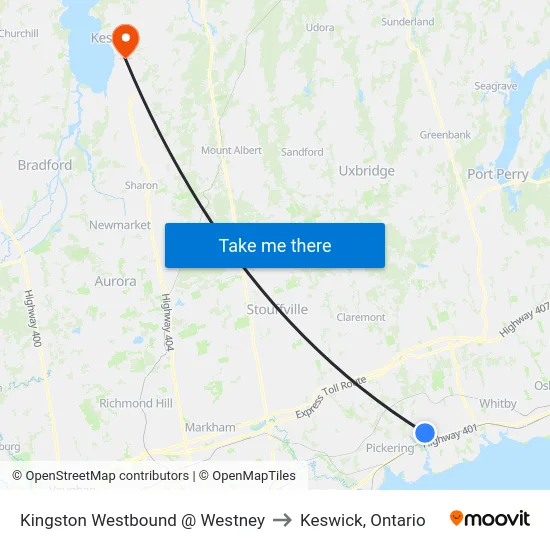 Kingston Westbound @ Westney to Keswick, Ontario map