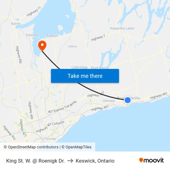 King St. W. @ Roenigk Dr. to Keswick, Ontario map
