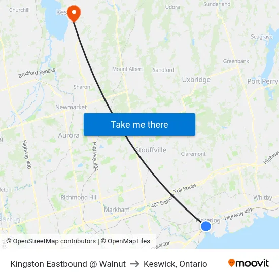 Kingston Eastbound @ Walnut to Keswick, Ontario map