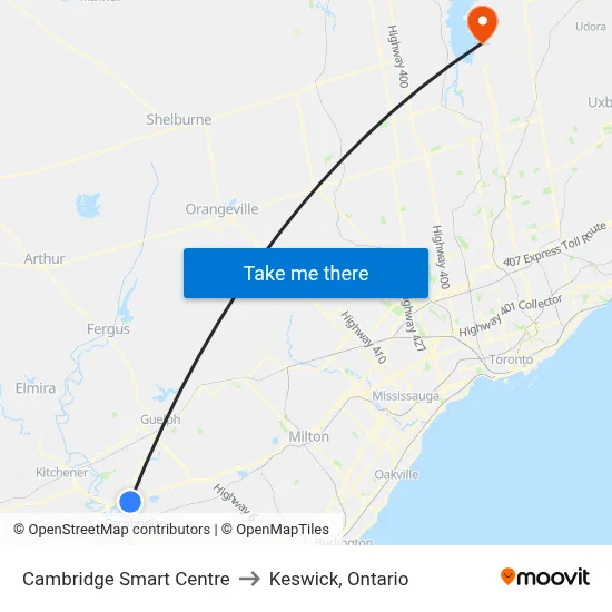 Cambridge Smart Centre to Keswick, Ontario map