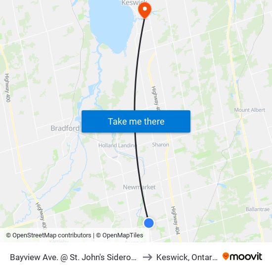 Bayview Ave. @ St. John's Sideroad to Keswick, Ontario map