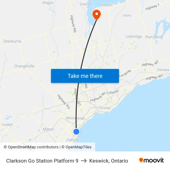 Clarkson Go Station Platform 9 to Keswick, Ontario map