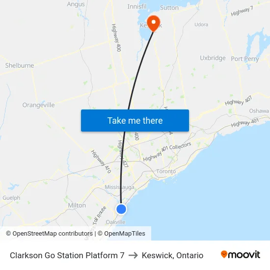 Clarkson Go Station Platform 7 to Keswick, Ontario map