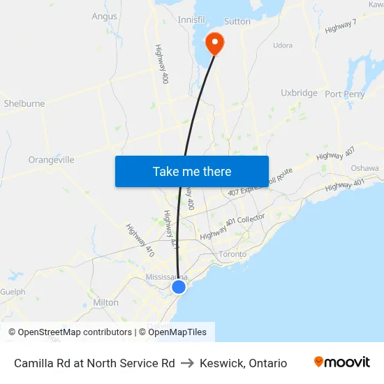 Camilla Rd at North Service Rd to Keswick, Ontario map