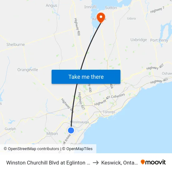 Winston Churchill Blvd at Eglinton Ave to Keswick, Ontario map