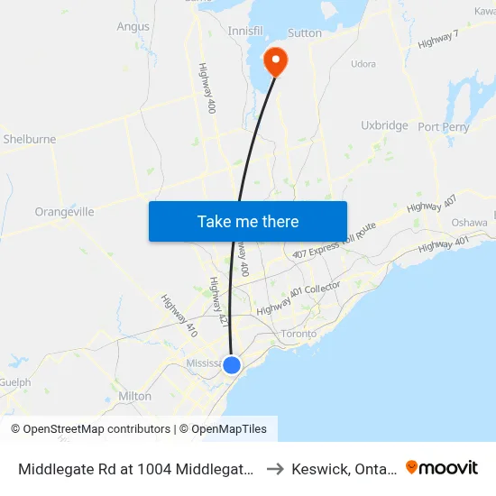 Middlegate Rd at 1004 Middlegate Rd to Keswick, Ontario map