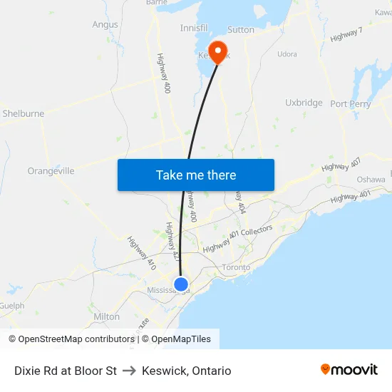 Dixie Rd at Bloor St to Keswick, Ontario map