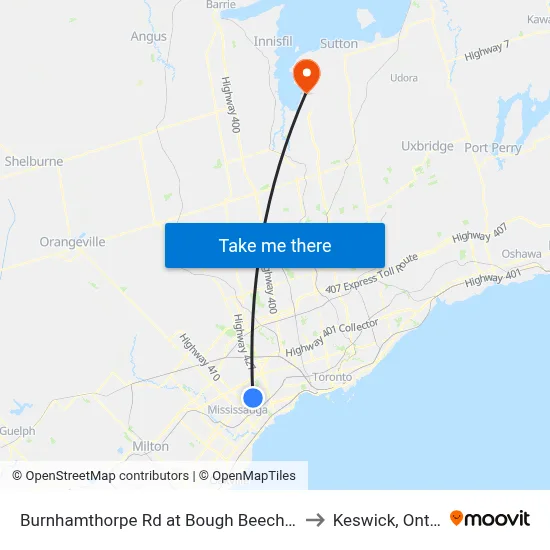 Burnhamthorpe Rd at Bough Beeches Blvd to Keswick, Ontario map