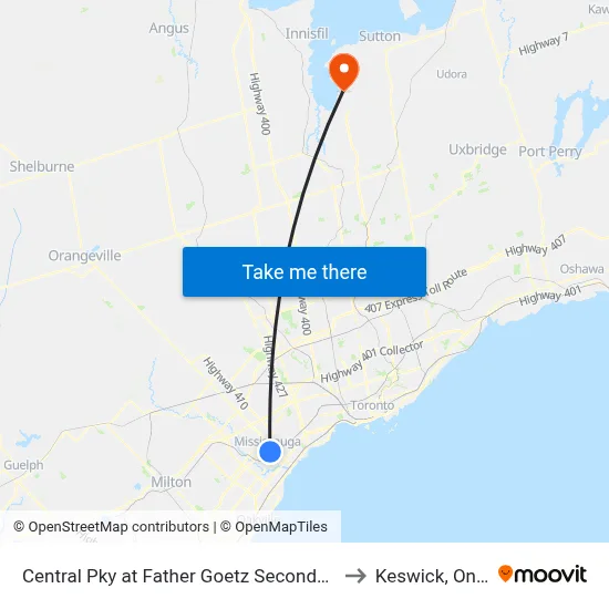 Central Pky at Father Goetz Secondary School to Keswick, Ontario map