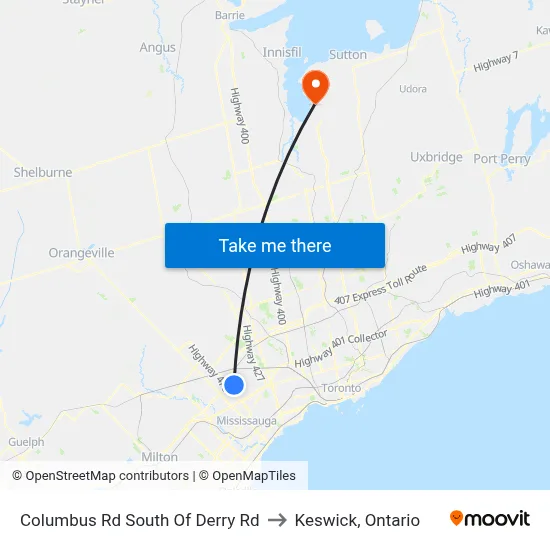 Columbus Rd South Of Derry Rd to Keswick, Ontario map