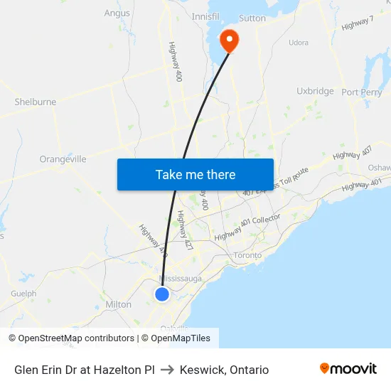 Glen Erin Dr at Hazelton Pl to Keswick, Ontario map