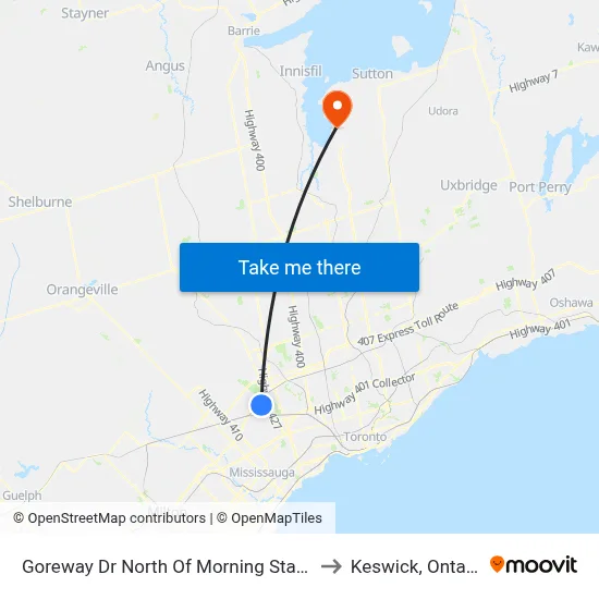 Goreway Dr North Of Morning Star Dr to Keswick, Ontario map