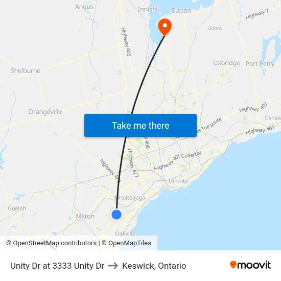 Unity Dr at 3333 Unity Dr to Keswick, Ontario map