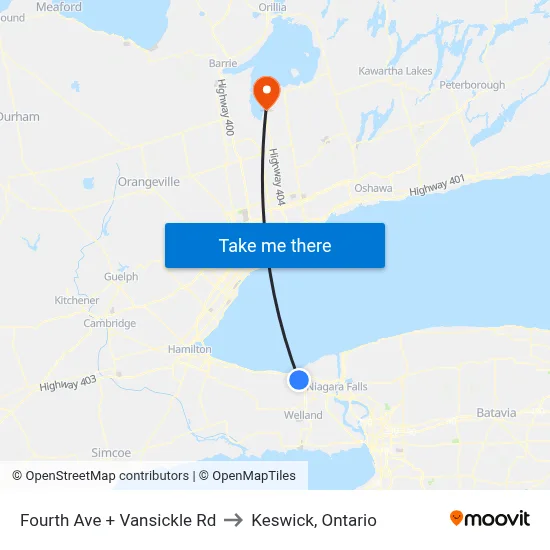 Fourth Ave + Vansickle Rd to Keswick, Ontario map
