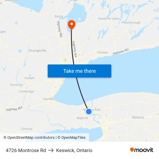 4726 Montrose Rd to Keswick, Ontario map
