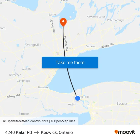 4240 Kalar Rd to Keswick, Ontario map