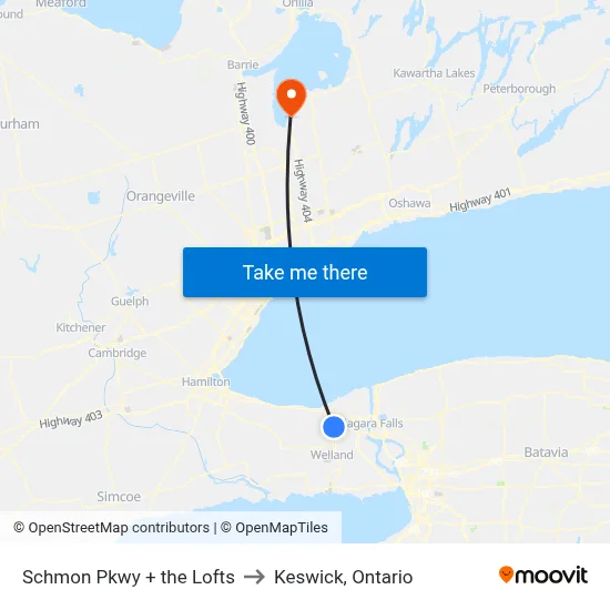 Schmon Pkwy + the Lofts to Keswick, Ontario map
