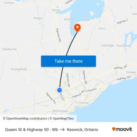 Queen St & Highway 50 - Wb to Keswick, Ontario map