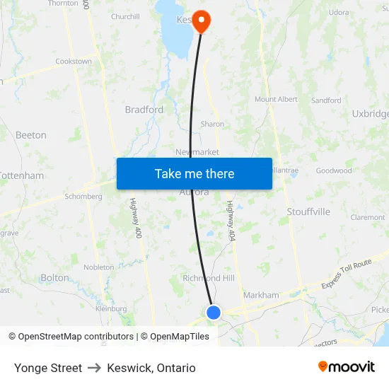 Yonge Street to Keswick, Ontario map