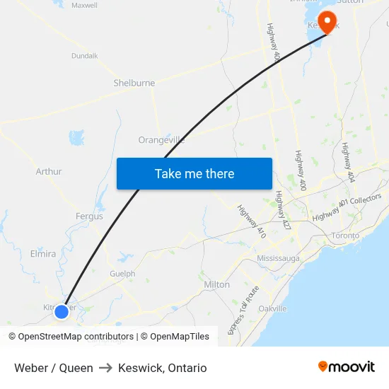 Weber / Queen to Keswick, Ontario map