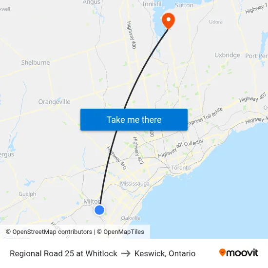 Regional Road 25 at Whitlock to Keswick, Ontario map