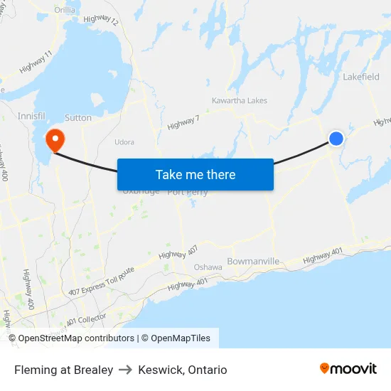 Fleming at Brealey to Keswick, Ontario map
