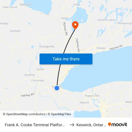 Frank A. Cooke Terminal Platform 6 to Keswick, Ontario map