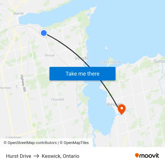 Hurst Drive to Keswick, Ontario map
