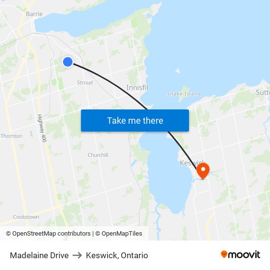 Madelaine Drive to Keswick, Ontario map