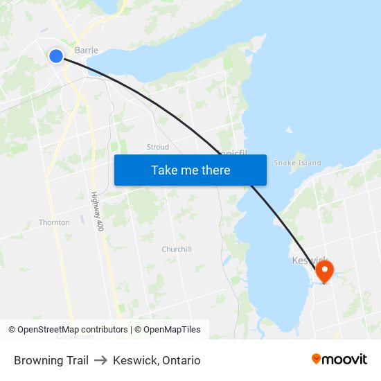 Browning Trail to Keswick, Ontario map