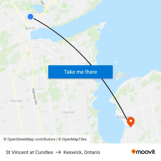St Vincent at Cundles to Keswick, Ontario map