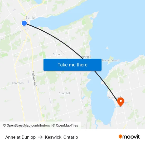 Anne at Dunlop to Keswick, Ontario map