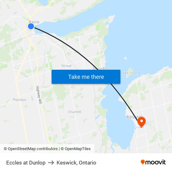 Eccles at Dunlop to Keswick, Ontario map