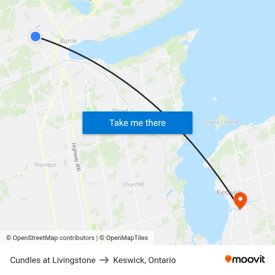 Cundles at Livingstone to Keswick, Ontario map