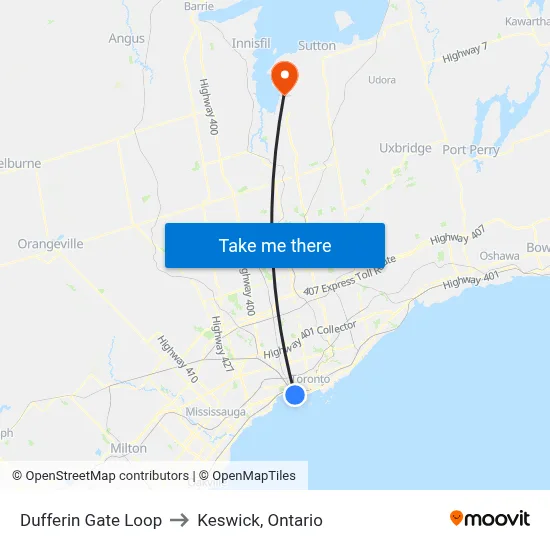 Dufferin Gate Loop to Keswick, Ontario map