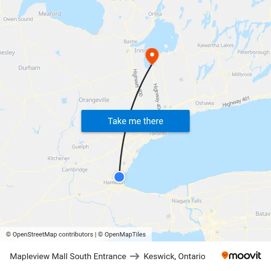 Mapleview Mall South Entrance to Keswick, Ontario map