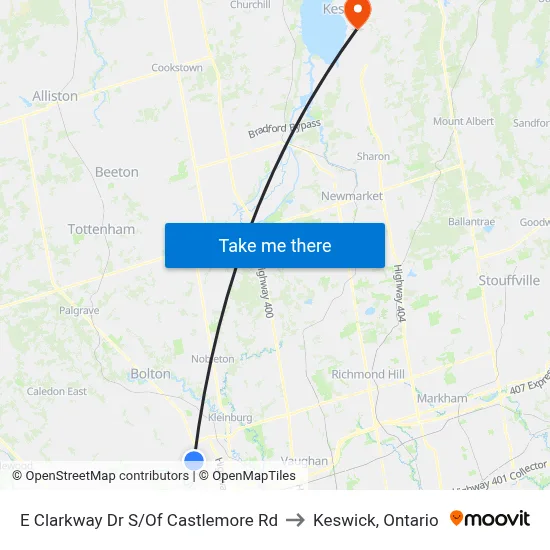E Clarkway Dr S/Of Castlemore Rd to Keswick, Ontario map