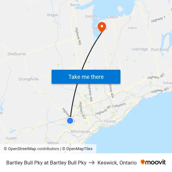 Bartley Bull Pky at Bartley Bull Pky to Keswick, Ontario map